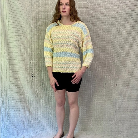 Vintage 80s Pastel Yellow Fairy Kei Boucle Blouson Sweater by Here’s A Hug M/L - Picture 6 of 13